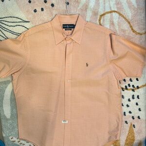 Ralph Lauren Men’s Orange Checkered Short Sleeve Classic Fit. Size XL.